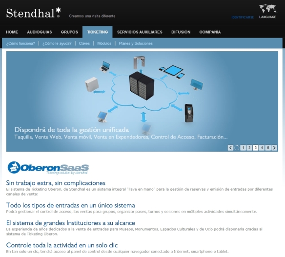 Lloc web de Stendhal, amb el portal d'entrada a la seva plataforma de venda d'entrades, batejada com a OberonSaas.